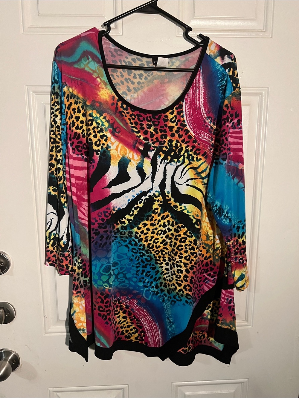 Bold Multicolor Animal-Print Scoop Neck Tunic - Pink, Teal & Yellow